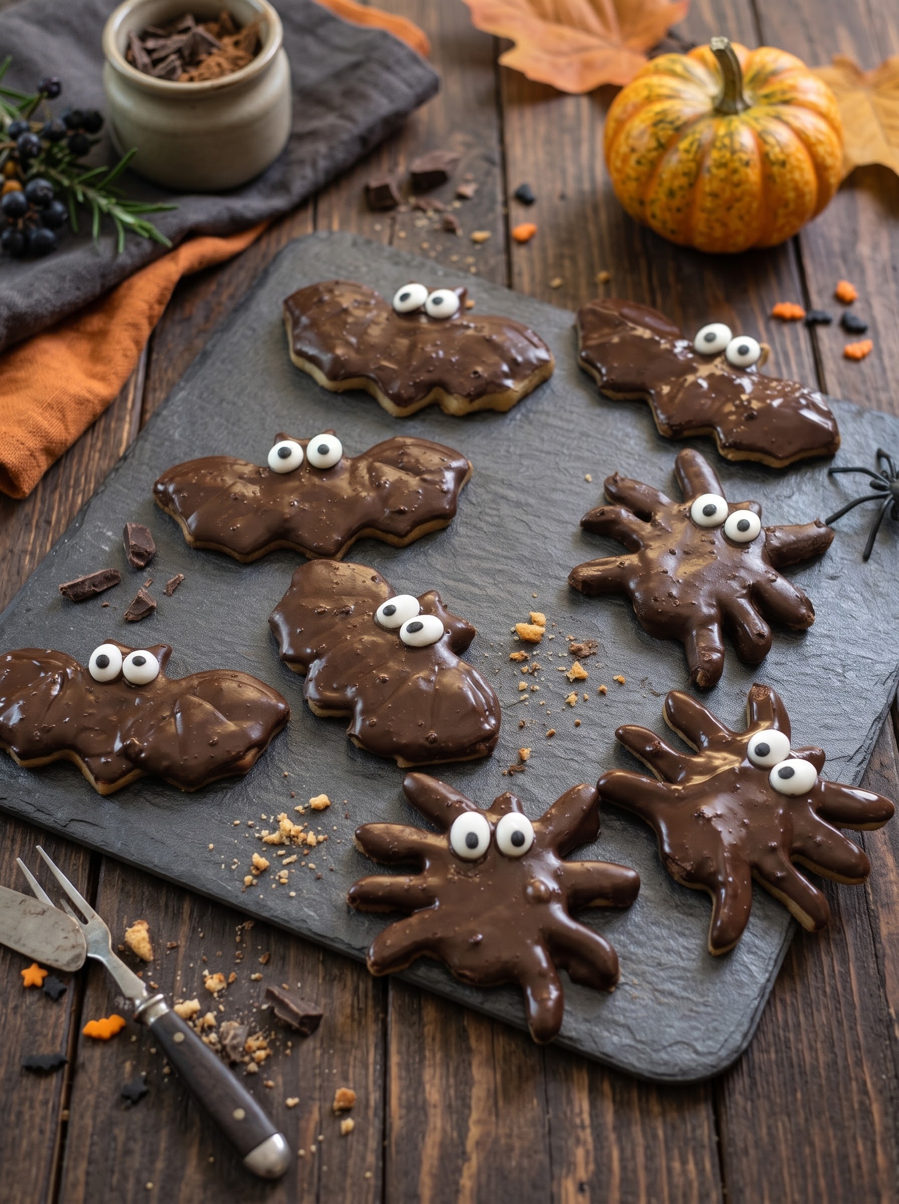 biscotti pipistrello al cioccolato di halloween sono dei biscotti di pasta frolla che tiene la forma. Perfetti per feste a tema di halloween e i bambini